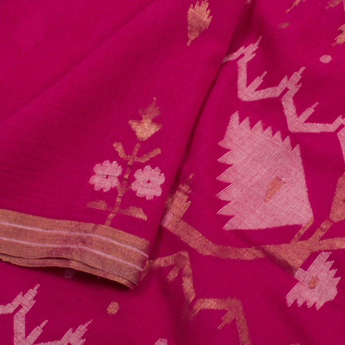 Pink Handwoven Jamdani Muslin Cotton Saree