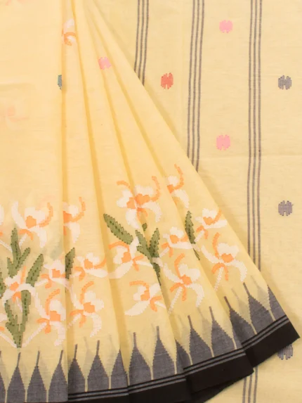 Pastel Yellow Jamdani Handloom Cotton Saree